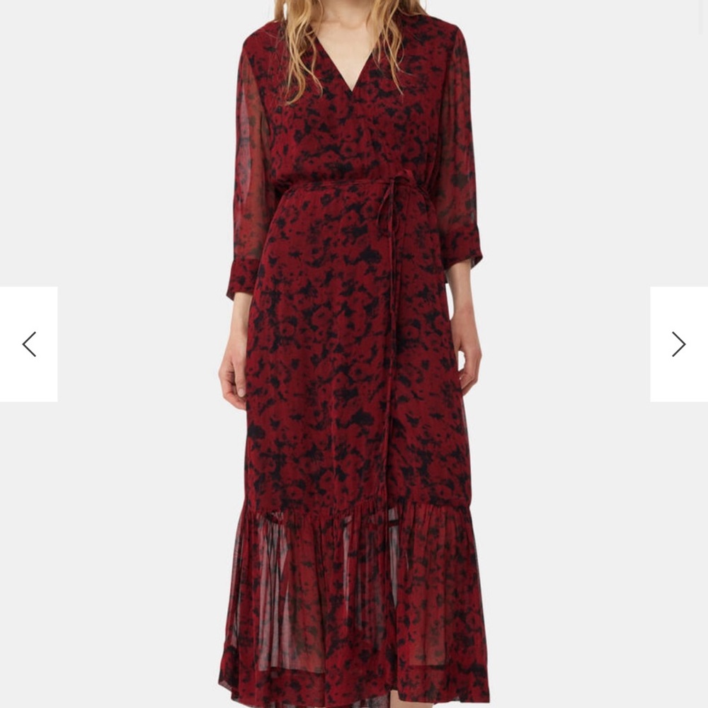 GANNI Red Printed Wrap Midi Dress